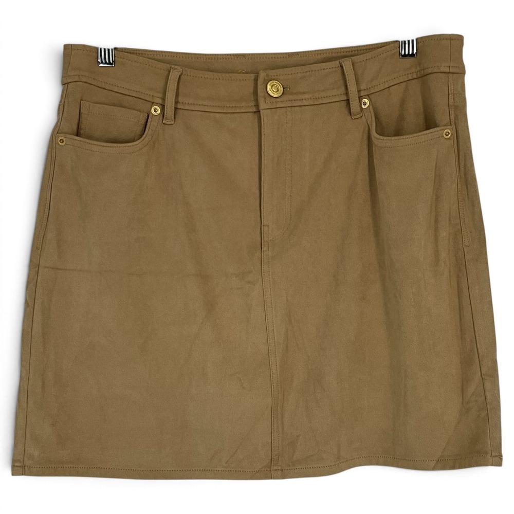 Tommy Bahama Salina Sands Tan Faux Suede Mini Skirt Brown Gold Hardware 10